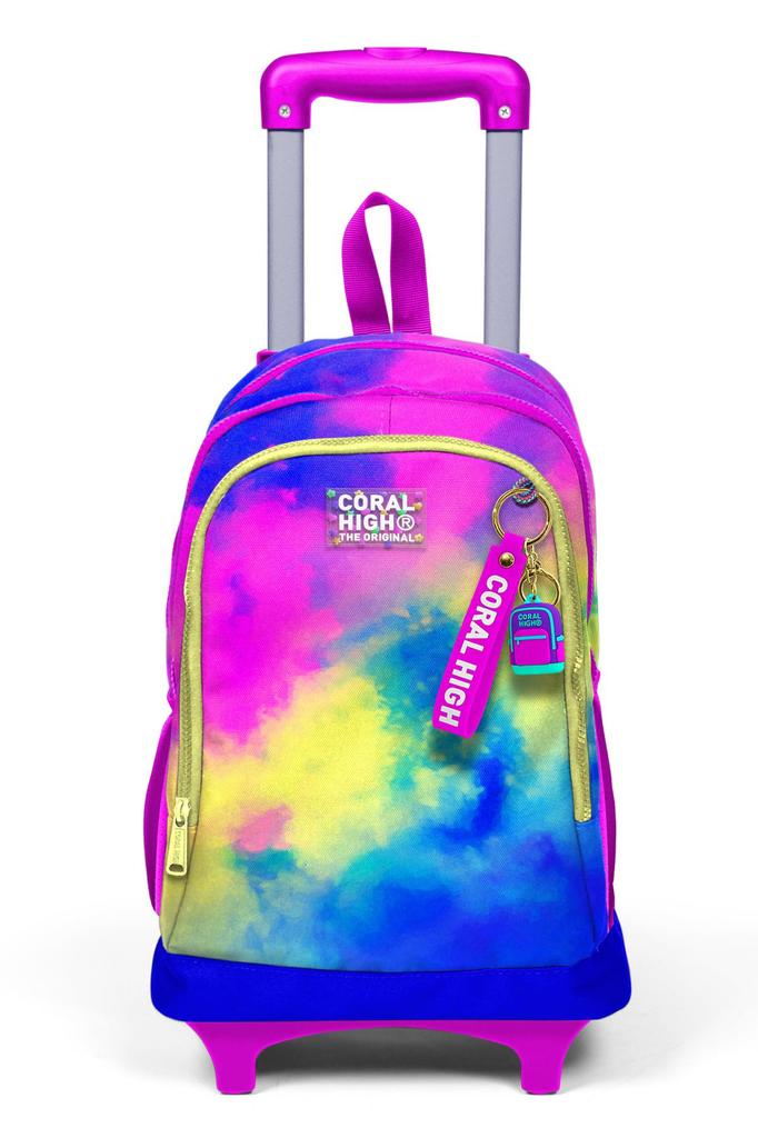 Tříkomorový školní batoh na kolečkách s barevným batikovaným vzorem pro děti Coral High Kids 23957