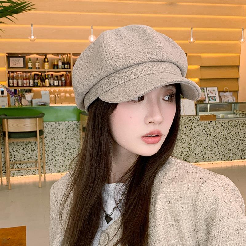 Fashionable Hats for Women Korean Autumn and Winter New Octagonal Hat Big Head Beret Winter Casual Versatile Newspaper Baby Hat Trend