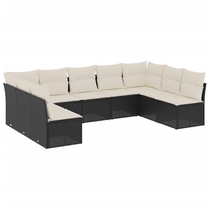 VidaXL Salon de Jardin avec Coussins 9 pcs, Canapés de Terrasse, Ensemble de Meubles de Patio, Mobilier d'Extérieur, Noir 3218066