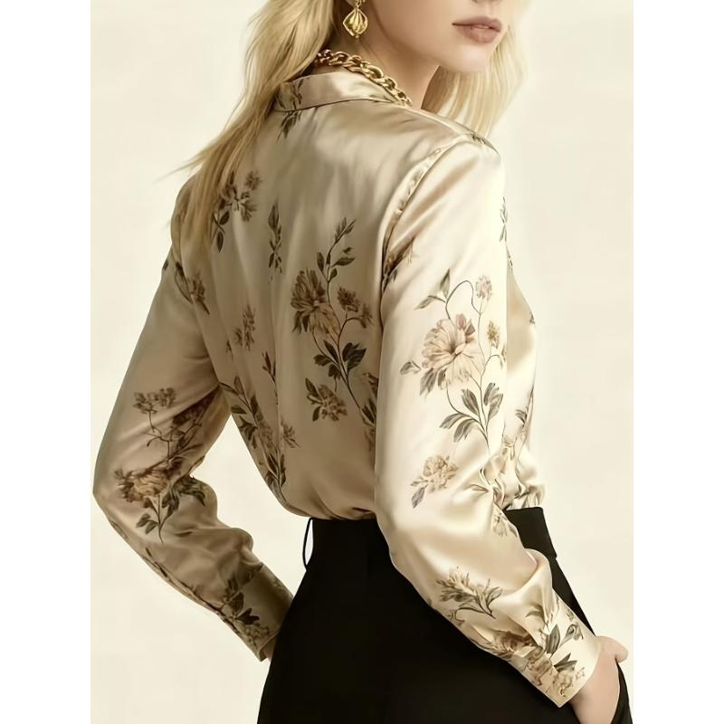 Elegant Printed Long-sleeve Women's Shirt, Suitable for Office, Commuting and Formal Events