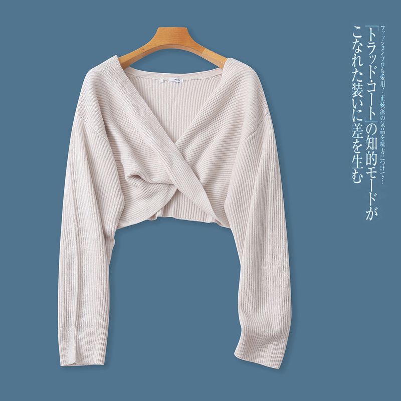 

Japanese Single Short Navel Sweater Autumn New Women s Fashion V-neck Pullover Long Sleeve Irregular Sweater 32142 Rice gray B- 21-32-1 3XL