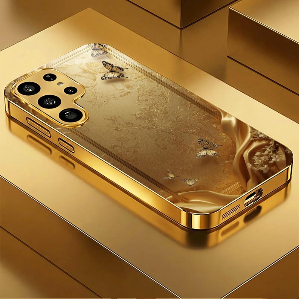 Golden Butterfly Hard Case Men and Women Glass PhoneCase for Samsung Galaxy S26 S25 S24 S23 S22 S21 FE Ultra Plus Dropresistant