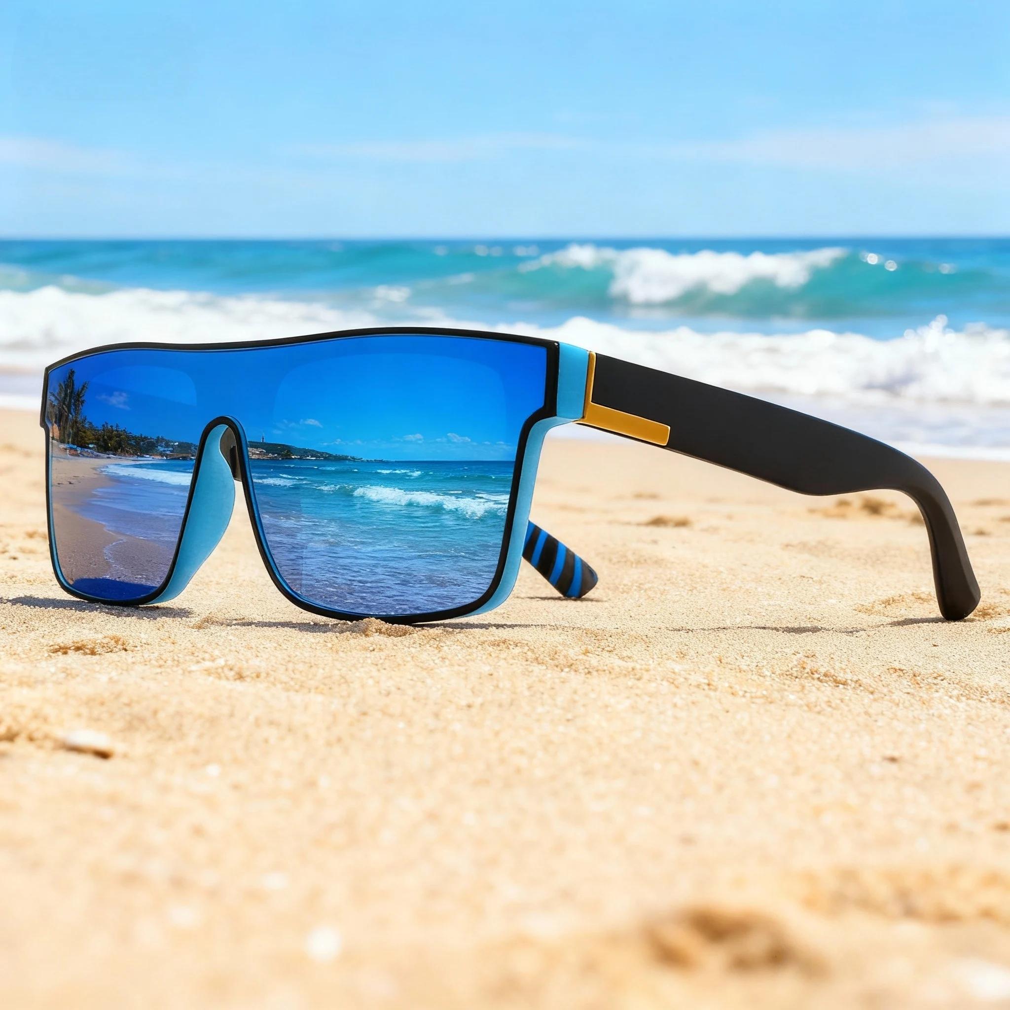 

One-Piece Lens Square Sunglasses, UV400 Unisex Sports Shades with Blue Mirror Lens for Cycling Hiking & Travel United States
