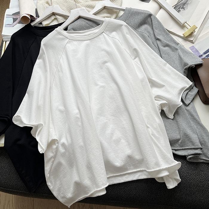 Loose Plus Size Cotton Raglan Sleeve Pullover - Five-Sleeve Summer Top
