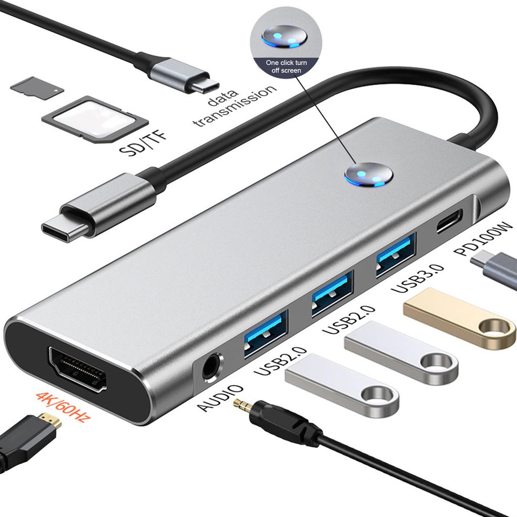 9 In 1 TYPE-C+USB3.0 USB2.0 HDMI SD/TF PD100W Audio Data Interface Hub Adapter
