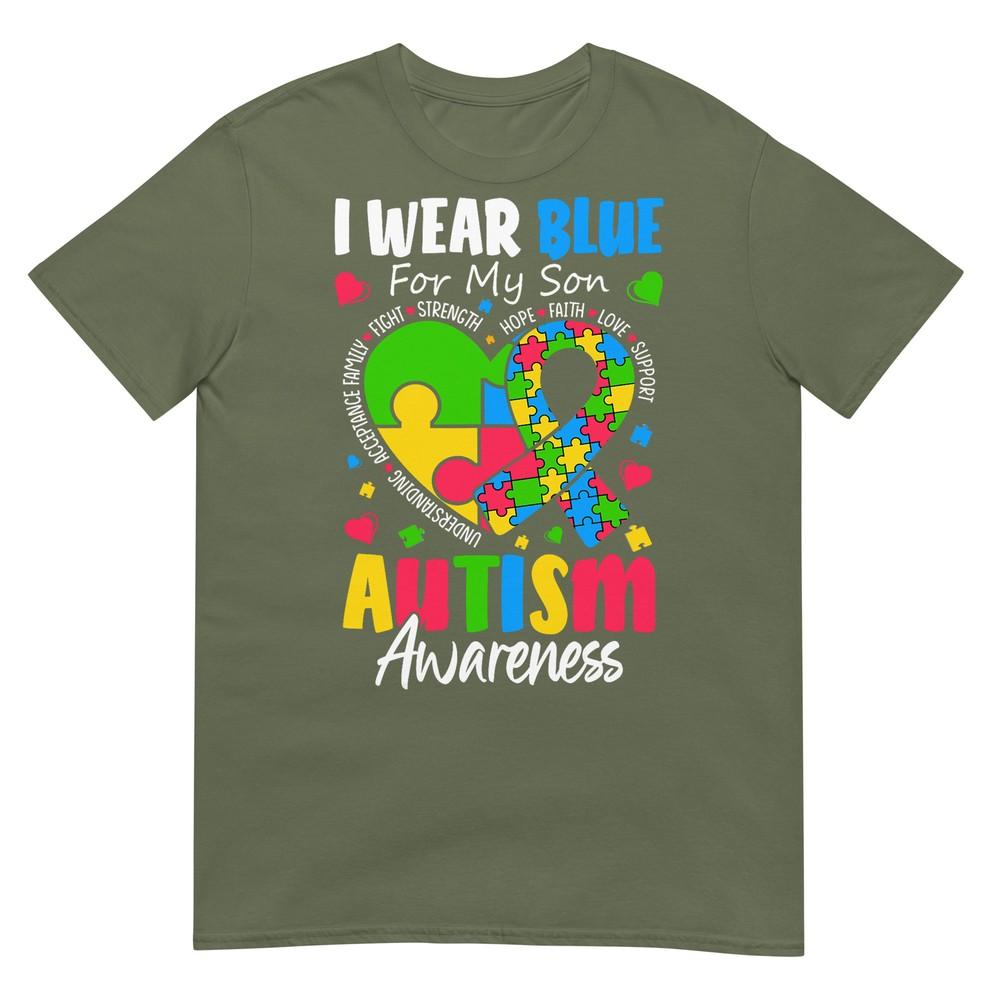 I Wear Blue For My Son Autism Awareness Unisex Unisex Kids Mom TShirt