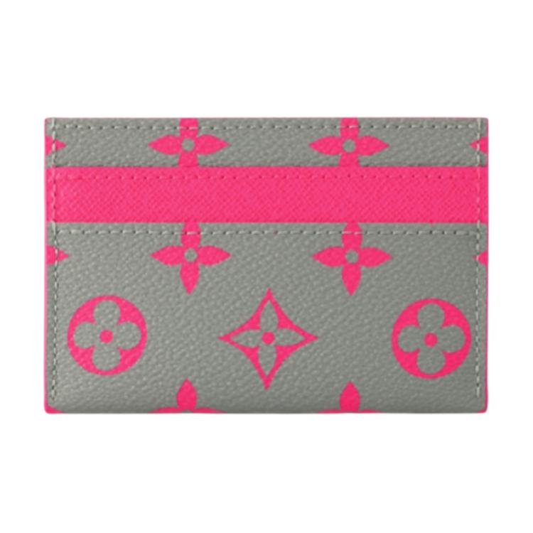 Louis Vuitton Double Logo Print Monogram Glow Coated Canvas Card Holder Men Accessories Gray Pink M15032