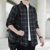 Retro Dark Plaid Long-Sleeve Men's Bottoming Shirt