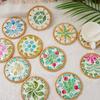 6pcs Decorative Boho Coasters with Gold Holder- 4inch Rattan and Mother of Pearl Shell Cup Mat for Coffee Table,Set of 6 Decorative Boho Colorful