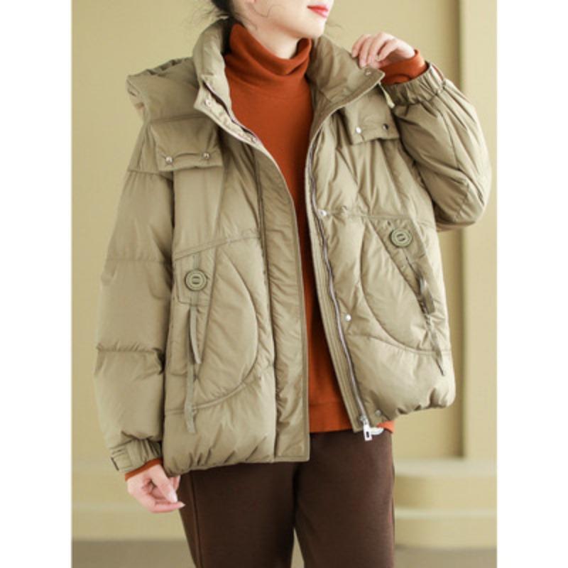 

Короткий пуховик повседневный модный термокуртка с капюшоном маленькая утолщенная версия куртка-хлеб L света кофе