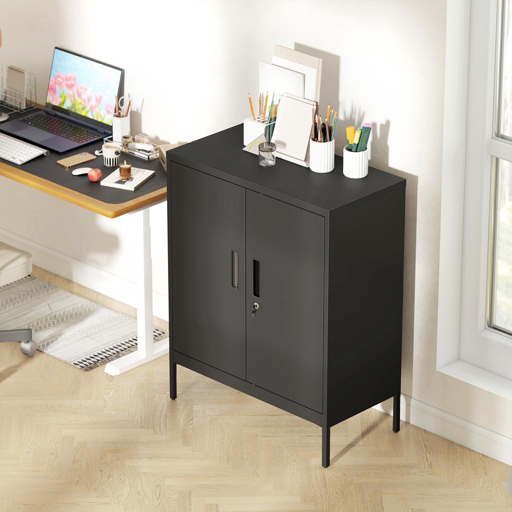 Metal Storage Cabinet with Lock and Adjustable Shelves - Black