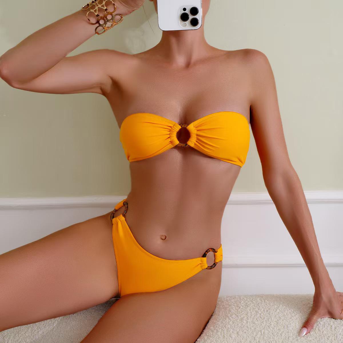 

High-End Sexy Bandeau Bikini: European & American Split Style Extra Large жёлтый/имбирный