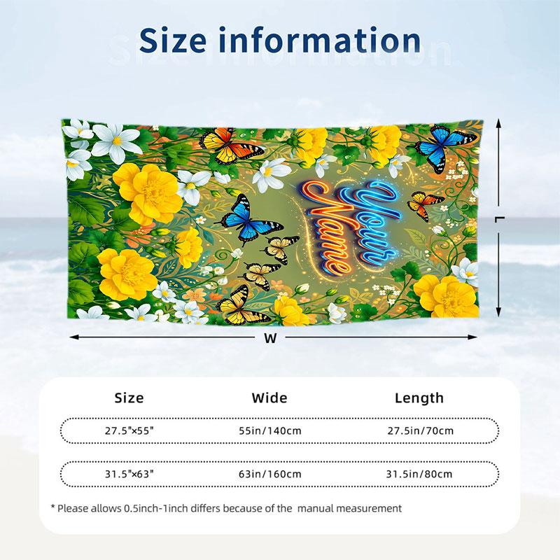 Butterfly Theme Beach Towel Personalized Custom Name & Text Soft Quick Dry Beach Towel for Swimming Travel