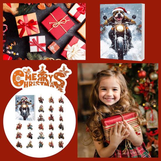 Christmas Funny Motorcycle Dog Advent Calendar 2025 24-Day Countdown with 2D Acrylic Pendant for Tree Wall Door Decor Dog Lovers Gifts