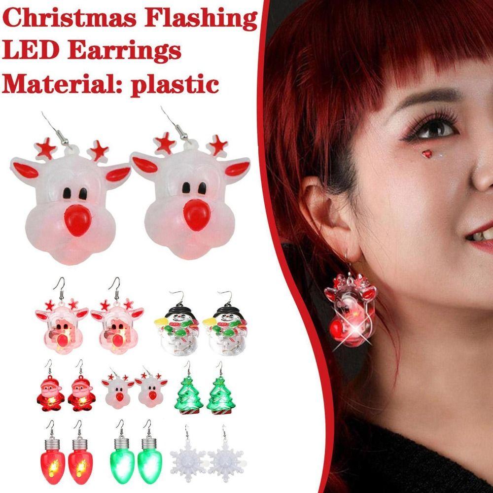 

Пластиковые рождественские светодиодные серьги-вспышки, рождественские украшения, серьги-снежинки, вечерние