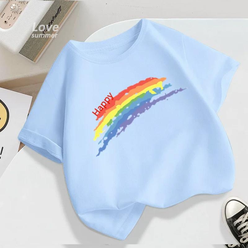Jungen Mädchen T-Shirt Sommer Baumwolle Kurzarm T-Shirt Trendiges Regenbogen Design Kinder T-Shirt Mode Kinder Kleinkind Oberteile Zurück zur Schule