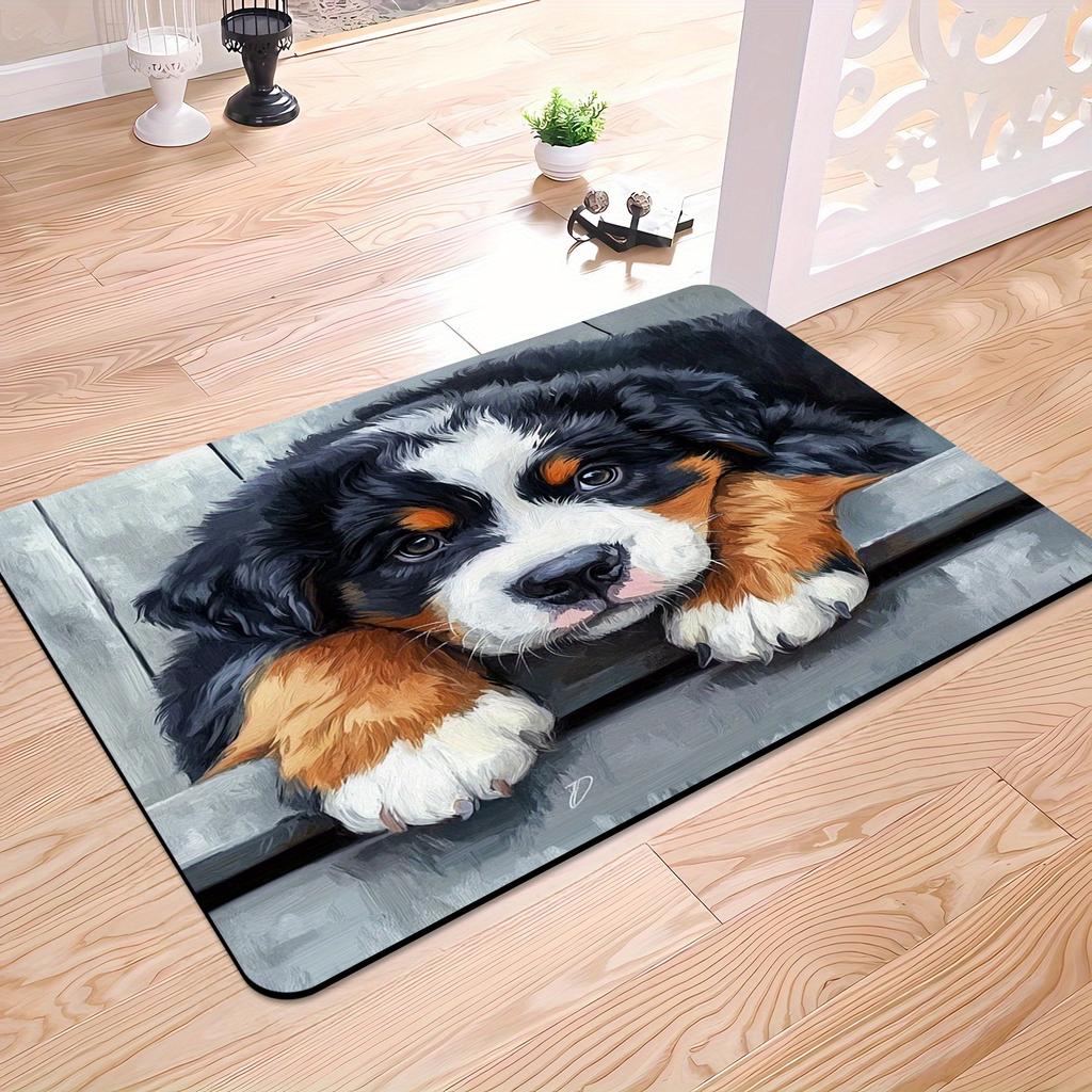 Bourne Mountain Dog Pattern Flannel-printed Floor Mats Has Non-slip Function Is Suitable for Entrances Bathroom Welcome Carpets