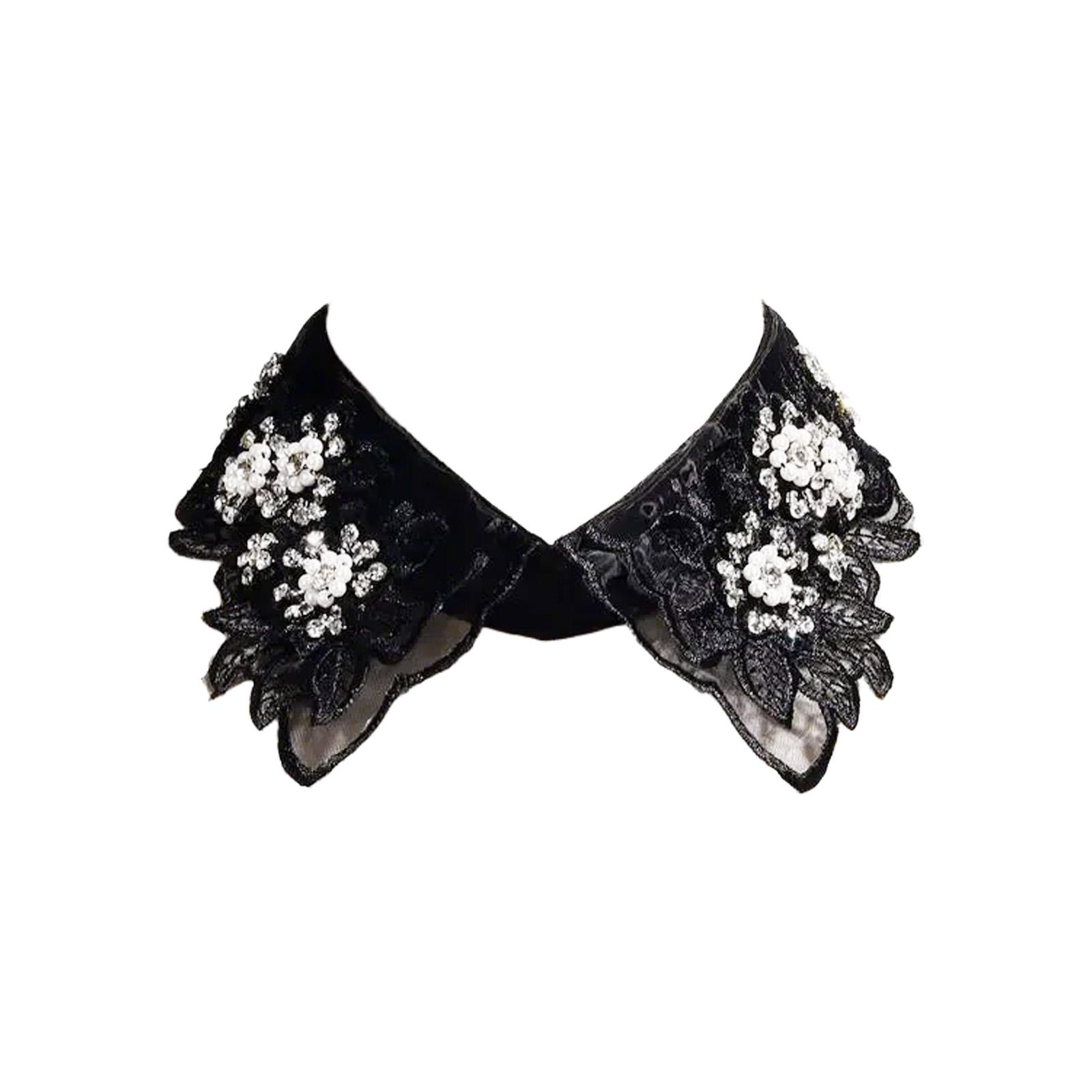 

Кружевной съемный воротник для женщин, вышитый цветочным узором, бисерный лацкан, оборка, стойка, накладной воротник, декоративные аксессуары для платья чёрный