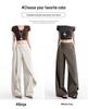 Women's Brown-Gray Wide-Leg Pants with Flowing Ribbons, 2026 New Style, Slimming, Good Drape, Casual Straight-Leg Suit Pants.