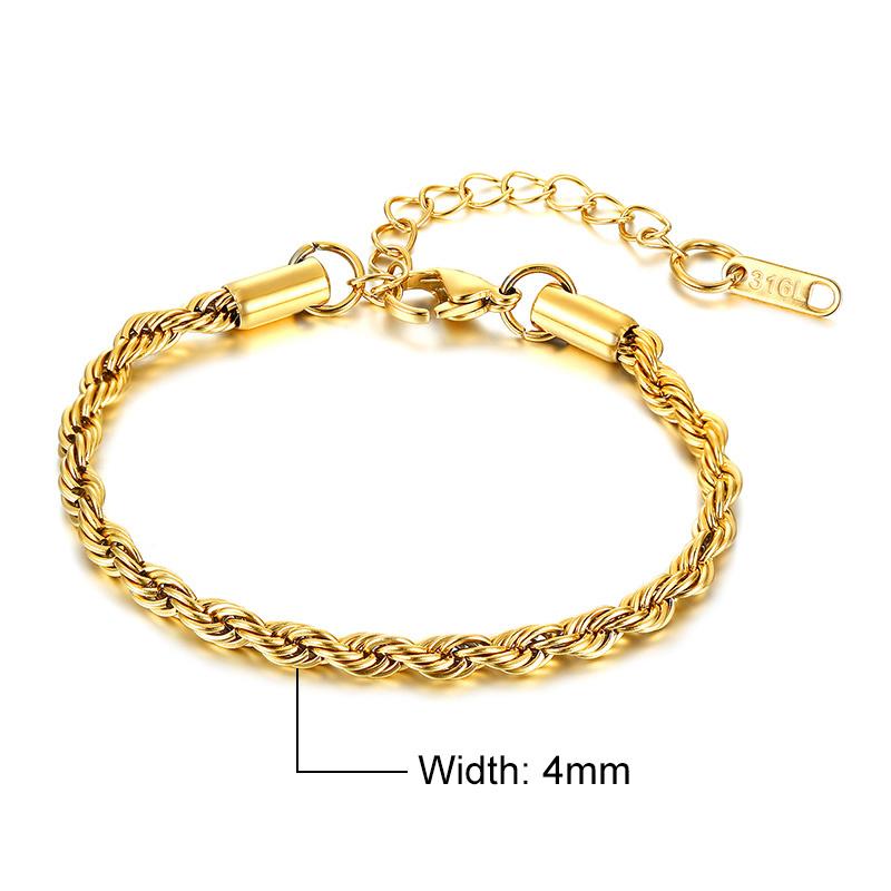 Vnox 2/3/4/5mm Twisted Chain Bracelets for Women Men, Gold Color Stainless Steel Link Chain, Adjustable Minimalist Metal Jewelry