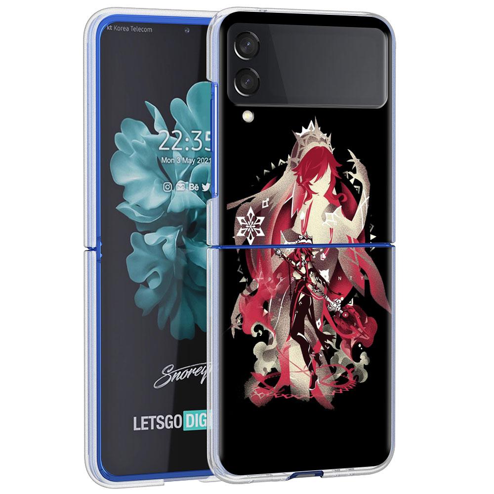 Anime Genshin Impact Case For Samsung Galaxy Z Flip 4 5G Transparent Hard Cell Phone Cover ZFlip Clear PC Luxury Shell Coque