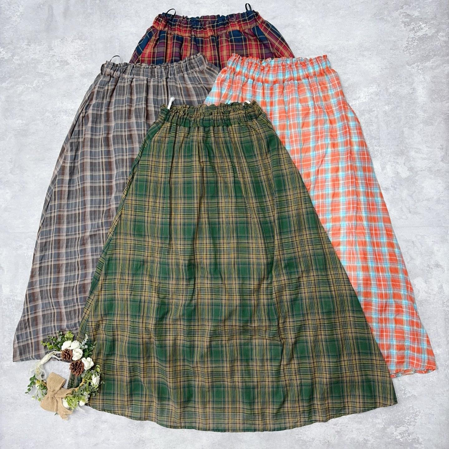 

Johnature Casual Plaid Hit Color Skirts Summer Mori Japanese Loose Elastic Waist Women Skirts One Size красный