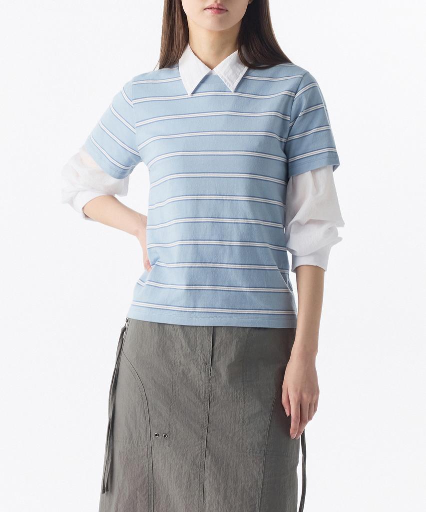MUSINSA STANDARD WOMAN Women'S Multi-Stripe Crew Neck T-Shirt 1 [Cloudy Blue]