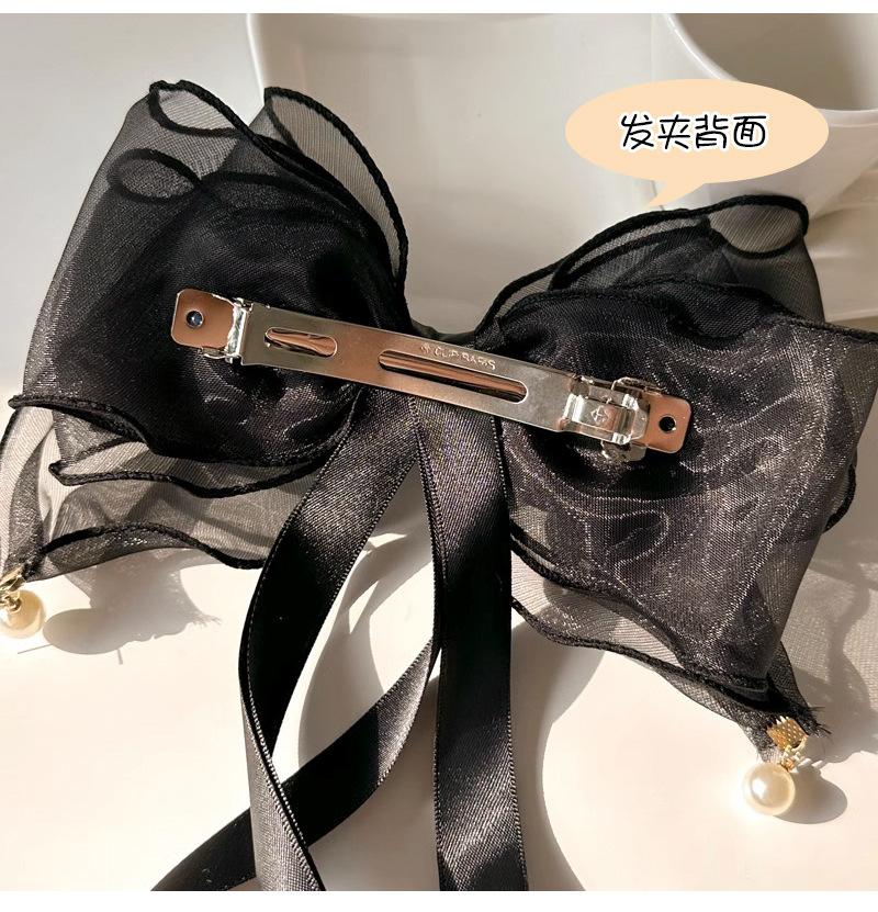 Summer Sweet Bow Hair Clip For Girls Long Ribbon Bow Hairclip For Women White Bowknot Barrettes Pearl Hairpin Headwear
