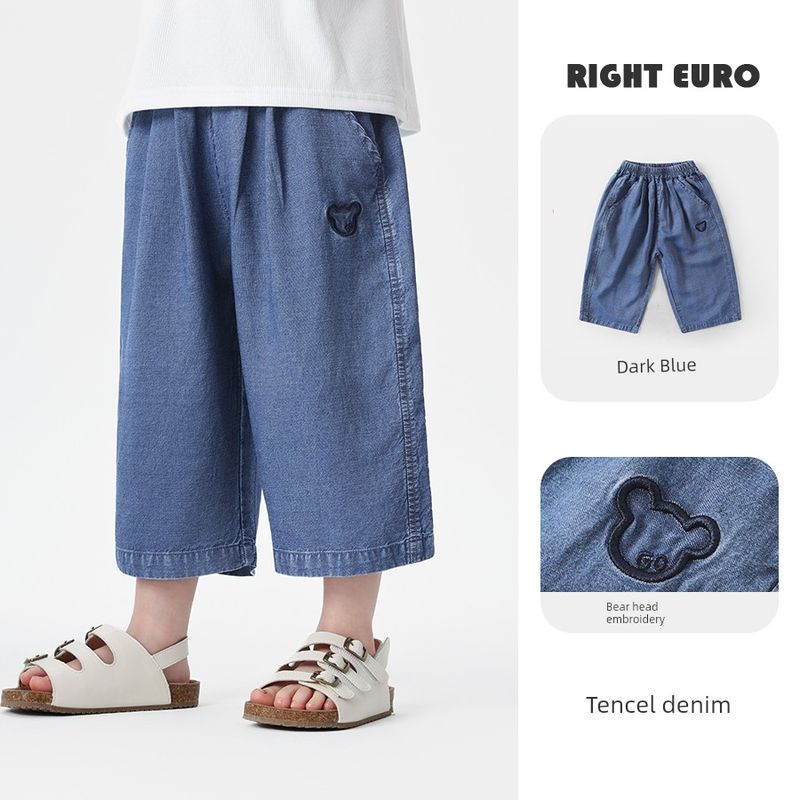 Right European Style Boys  Denim Capri Pants, Boys  Casual Pants, New Summer Collection, Children s Clothing, Summer Style, Thin Material Dark Blue 90
