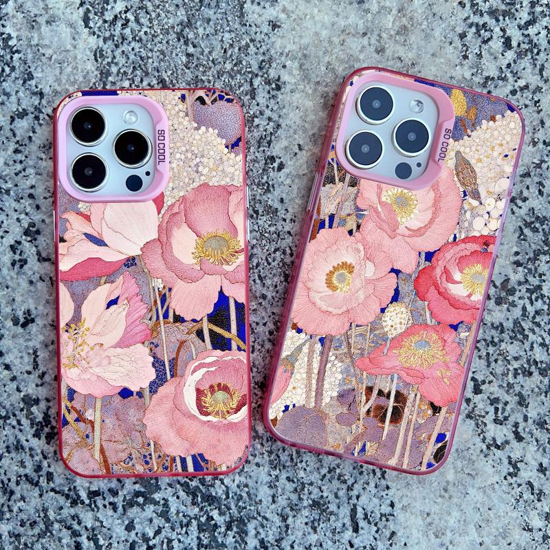 Flower Summer Pink Floral Phone Case For iPhone 14 15 16 Pro Max Plus 13 11 12 Mini Pro Max Shockproof Laser Back Cover Fundas