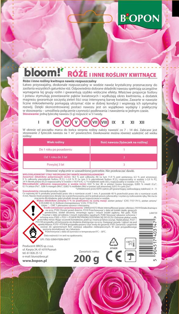 Bopon Bloom! Roses - Biopon Soluble Fertilizer For 200 Liters Of Water 1 Pc
