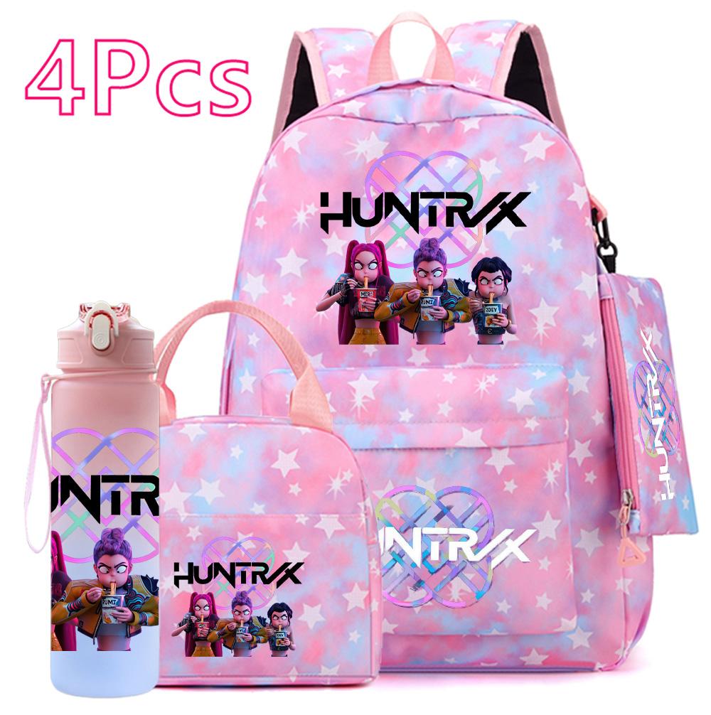 4-teiliges/Set K-POP Bedruckter Rucksack Große Kapazität Schultasche Handtasche Etui Tasche mit 750 ml Wasserflasche Junge Mädchen Schultasche wasserdicht Reisetasche Mochila