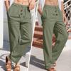 Men's Linen Pants Lightweight Drawstring Elastic Waist Loose Fit Straight Legs Pants With Pockets Breathable Beach Yoga Work Linen Trousers for Men