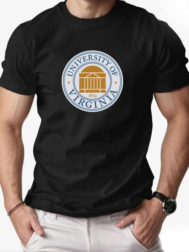 Mens Cotton TShirt University of Virginia Summer Round Neck Short Sleeve Graphic Breathable Fashion Casual TShirt