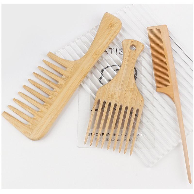 1 szt. Naturalny bambusowy drewniany grzebień do włosów antystatyczny afro widelec grzebień dla kobiet okrągły szeroki ząb drewniany grzebień szczotka do włosów kobiety