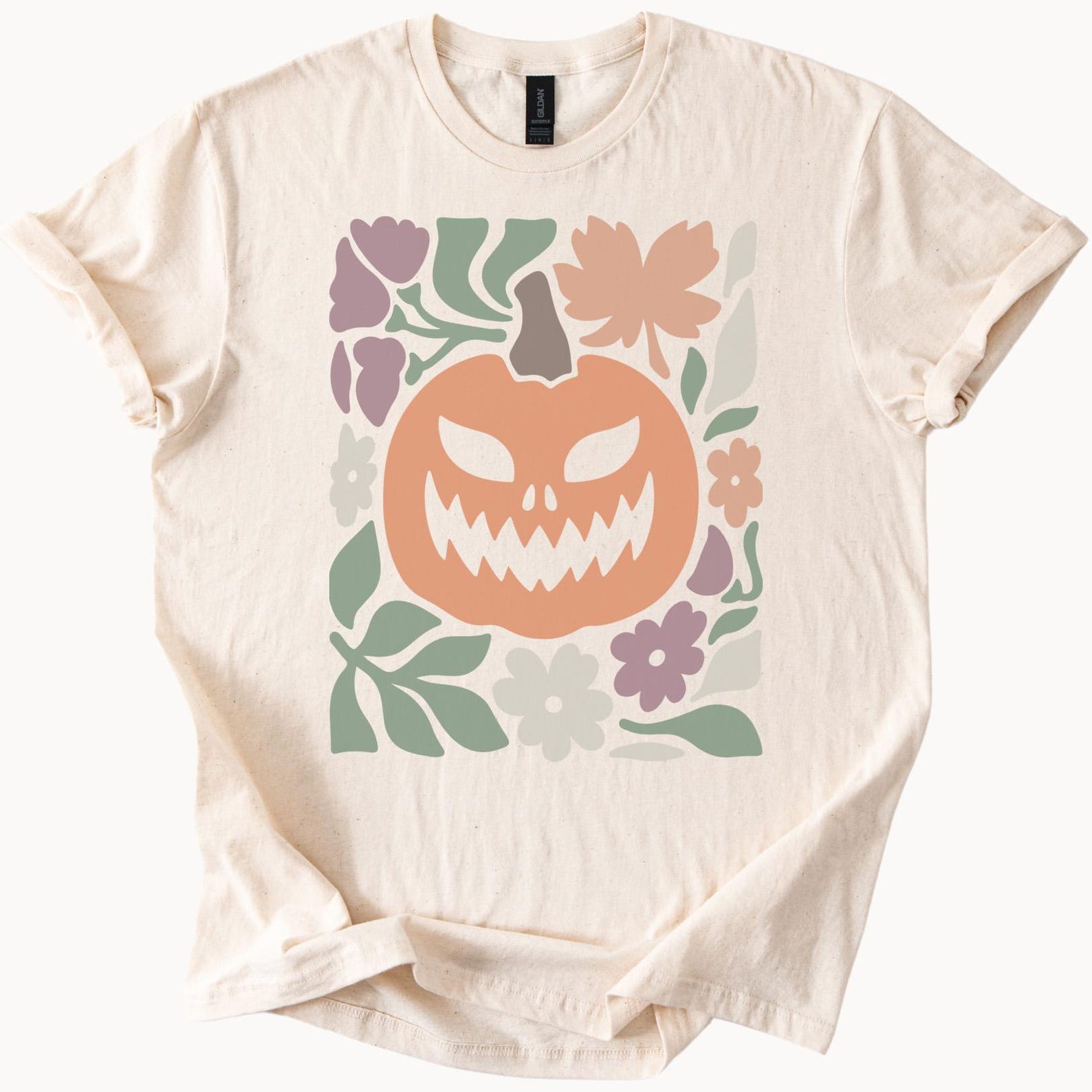 Halloween Pumpkin Face Floral Graphic Shirt Cute Fall Jack O Lantern Flowers Autumn Aesthetic Smiling Pumpkin T Shirt Gift 110