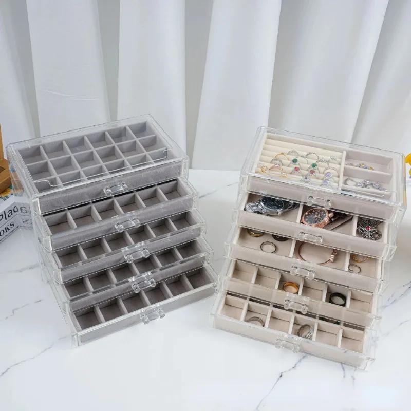 Jewelry Storage Box Transparent Plastics Multi-layer Necklace Ring Earrings Organizer Boxes Classification Drawer Jewelry Case