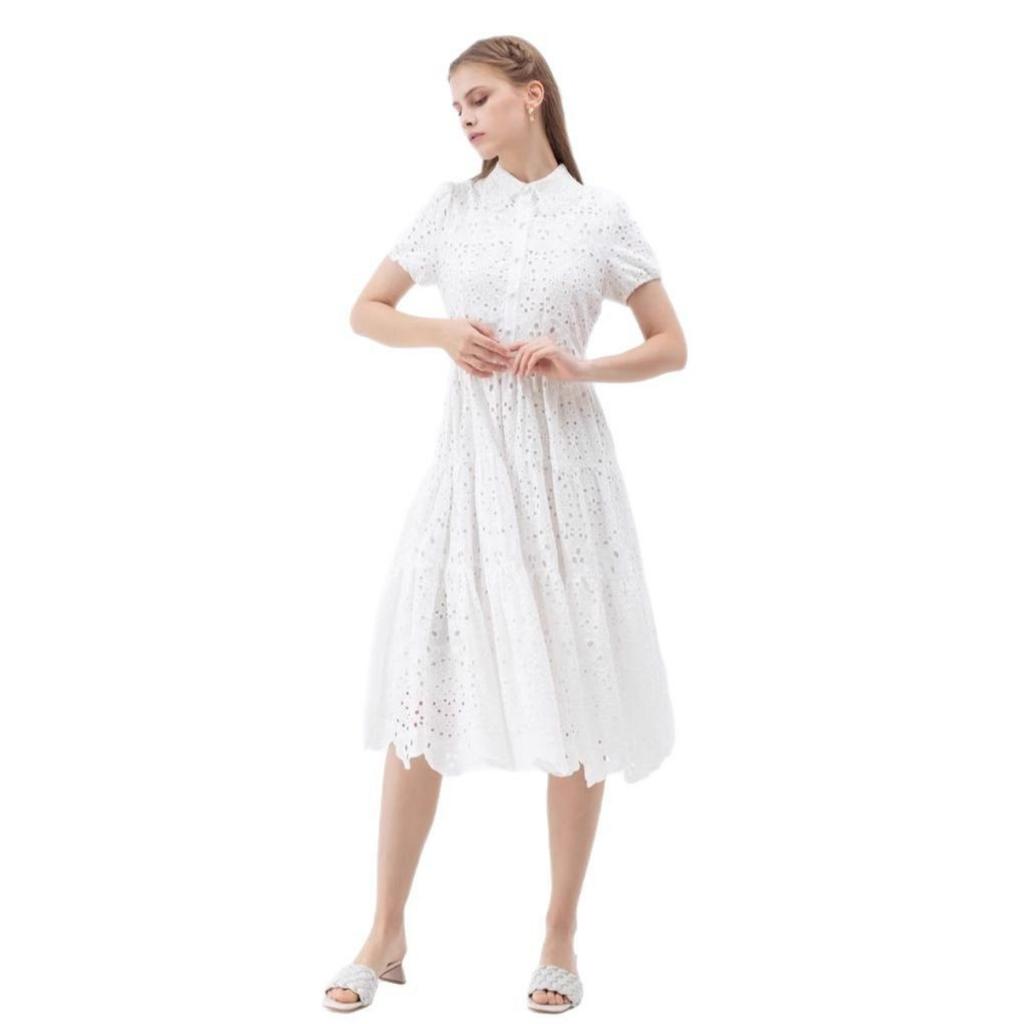 Summer New Waisted Lace Polo Dress, Elegant Fashion Casual Dress for Women European American Crossbody Apparel
