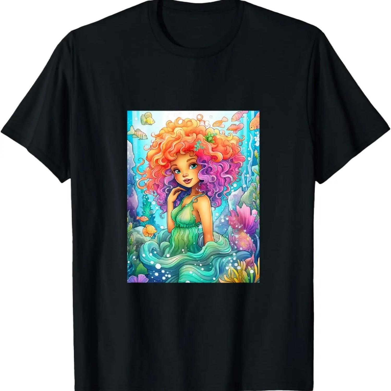 Black Mermaid Color Hair Ocean T-Shirt S