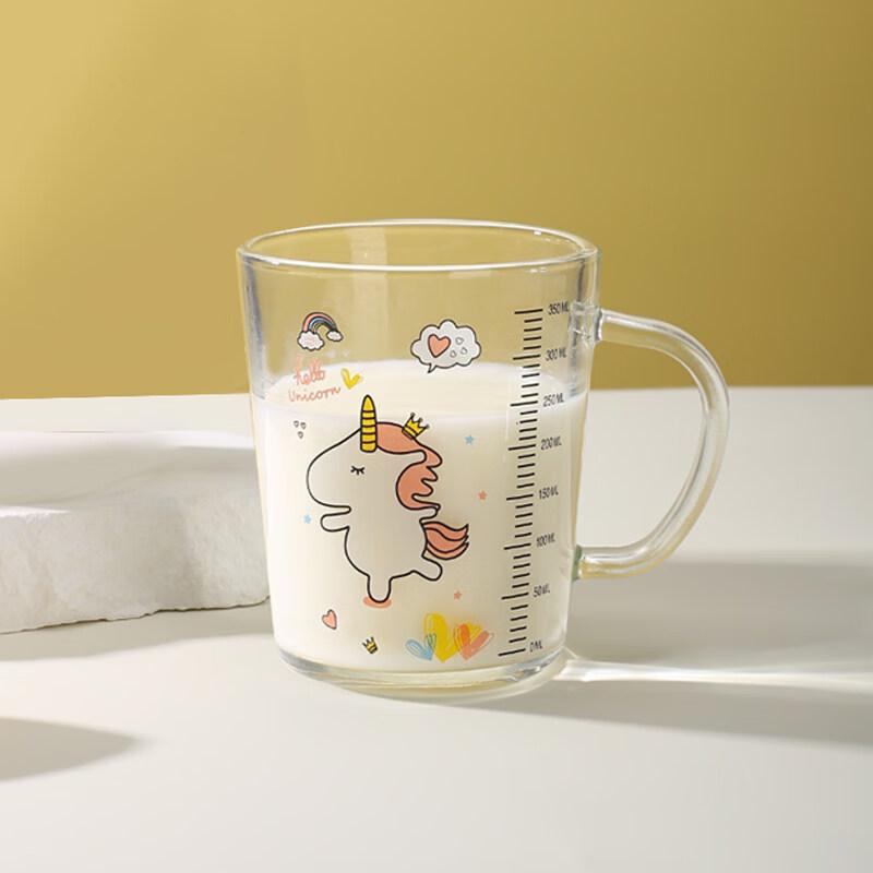 ZISIZ Kids Glass Milk Cup with Lid and Straw