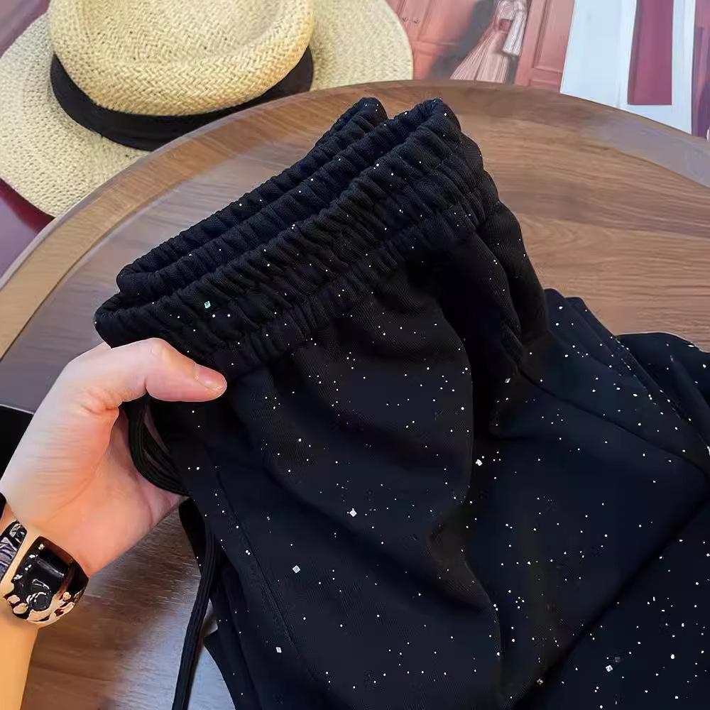 Glittering Star-filled Wide-leg Pants for Women In Summer New High-waist Straight Floor-moving Informal Sports Long-length Pants for Women