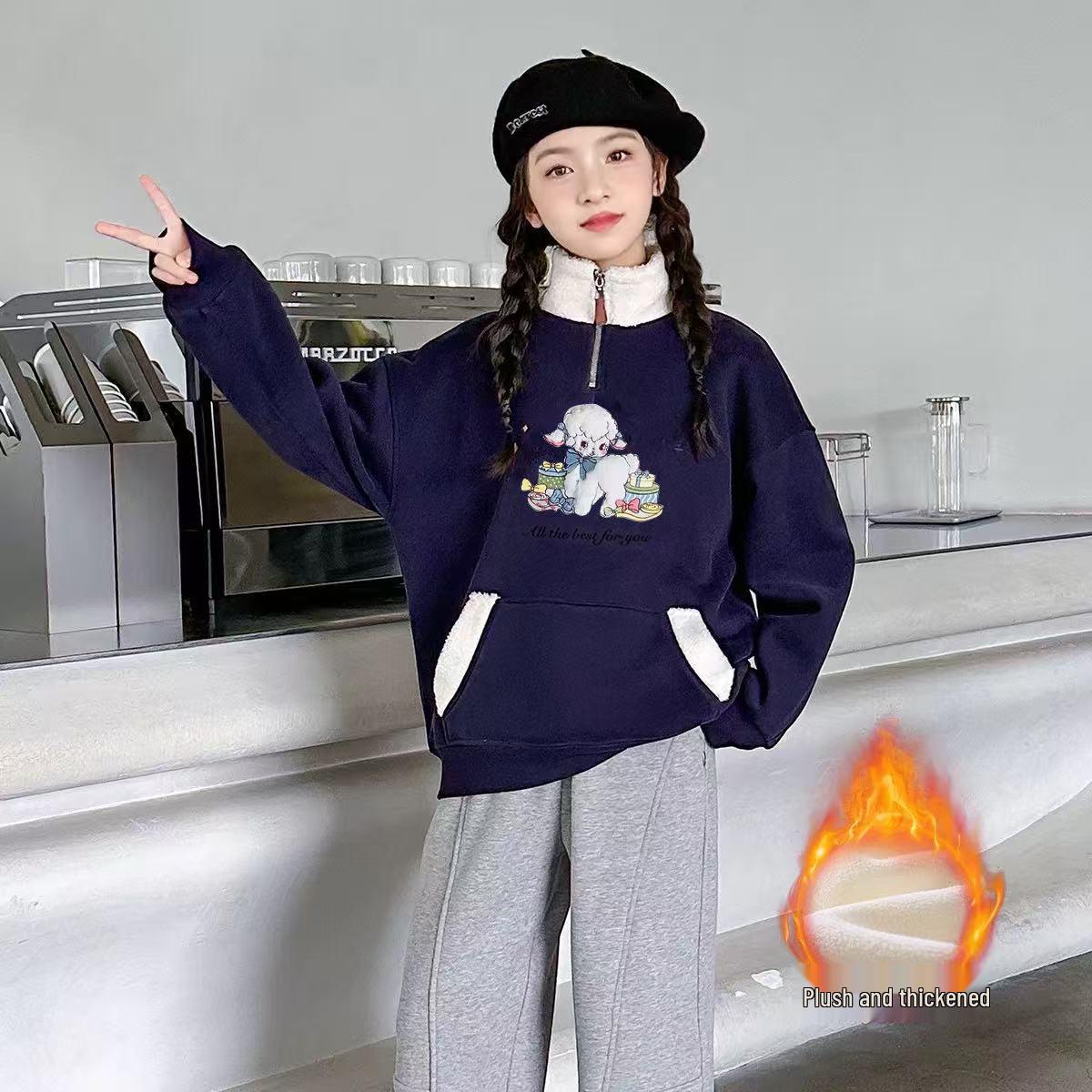 Girls Cute Patchwork Cartoon Long Sleeve Hoodie with Velvet Collar - AutumnWinter 170 for Height 155-16m 1780₽