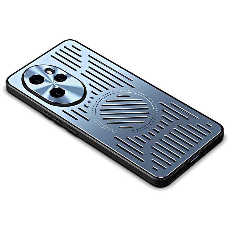 

For Honor 100 Pro 5G Mobile Phone Case TPU+Aluminum Alloy Magnetic Heat Dissipation Phone Cover Blue