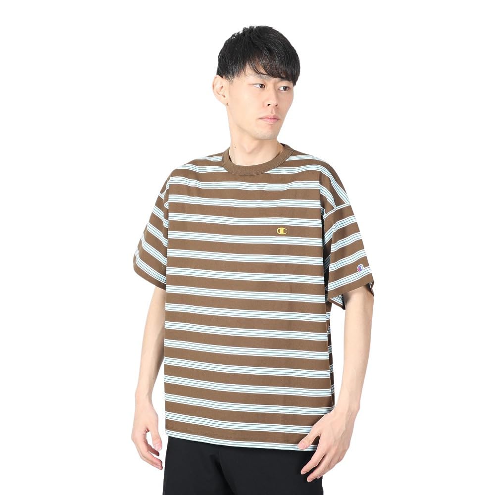 

Short Round One Point Border Short Sleeve Brown [Champion] T-Shirt, Sleeve, Neck, 100% Cotton, Embroidery, Logo, T-Shirt, Men s Casual, C3-Z332 коричневий