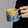 Coarse Ceramic Coffee Mugs, 320ml, Large Capacity, Wide Bottom, Transmutation Glaze Craft, Handmade Pottery Mug, Tea Cups with Hemp Rope Handle