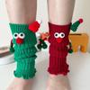 Christmas Holiday Leg Covers 3D Santa Hat Doll Magnetic Hand Holding Leg Warmers Socks with Big Curious Eyes for Women