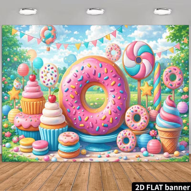 

2D Candyland Backdrop Donut Sprinkle Ice Cream Photo Booth Background 47.2x31.5inch/120*80cm