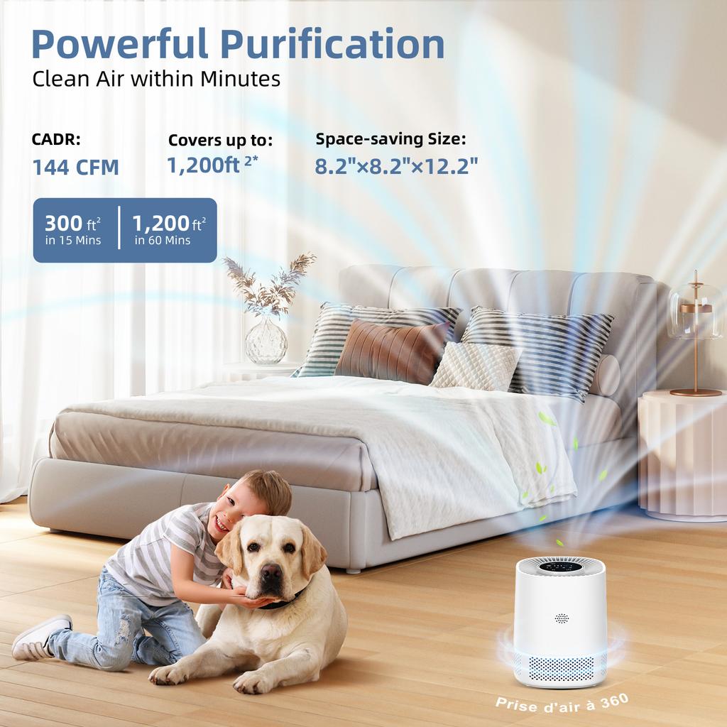 Mobilephone Wifi Control Air Quality Monitor Indoor Purifier Removal of Harmful Gases Formaldehyde Odors Efficiency Filter 360° Air Circulation System