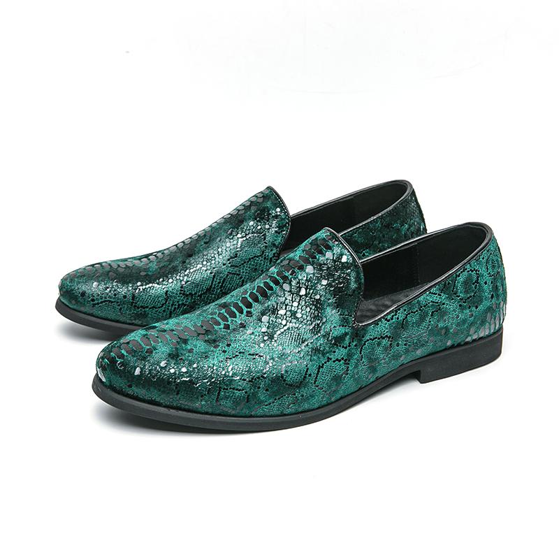 Men's Snake Print Leather Loafers Business Casual Dress Shoes Comfortable Breathable Non-Slip Formal Slip-On Footwear