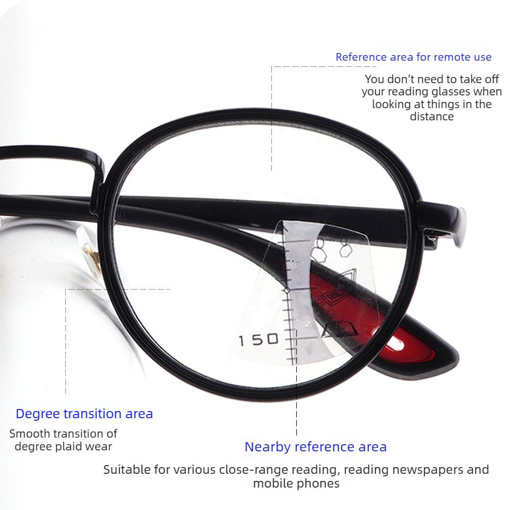 Retro Color Changing Multifocal Reading Glasses Men Women Trendy Outdoor Photochromic Eyewear Unisex Round Frame Eyeglasses